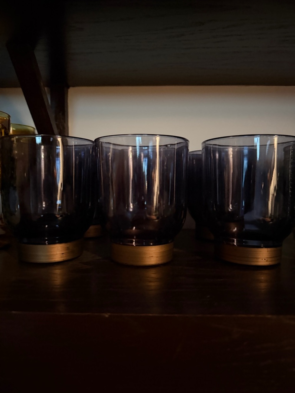Smoky Blue Glass Tumbler Set with Gold Base - Home Dining